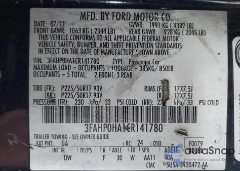 2012 Ford Fusion Se z USA, uszkodzony, nr VIN 3FAHP0HA1CR141780